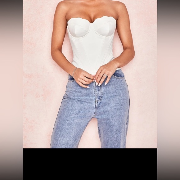 HOUSE OF CB 'Simone' White Satin Scallop Edge Corset/Size XL US 10-12/PC858 - Picture 1 of 5